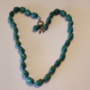 Turquoise STONE Necklace Women Jewelry 21" Long Total. Hand Knotted Between Each